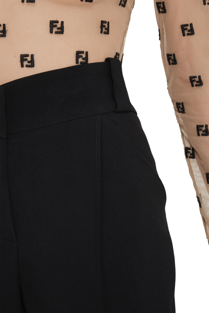 Pantalon évasé à pinces en viscose noir  Fendi