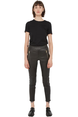 Pantalon slim en cuir d'agneau noir Alexander McQueen