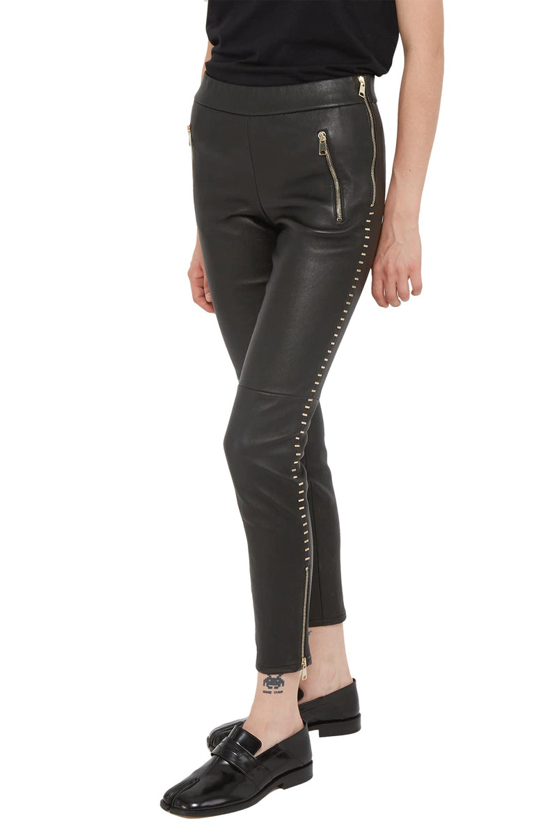 Pantalon slim en cuir d'agneau noir Alexander McQueen