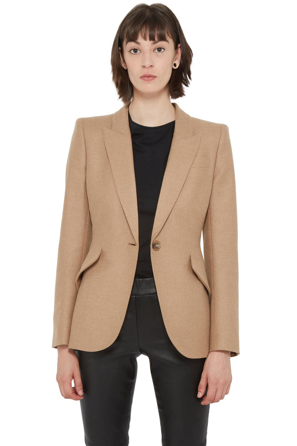 Blazer ajusté en poil de chameau brun clair Alexander McQueen