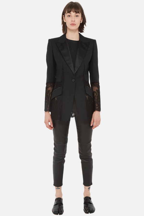 Veste noire en laine et soie avec dentelle Alexander McQueen