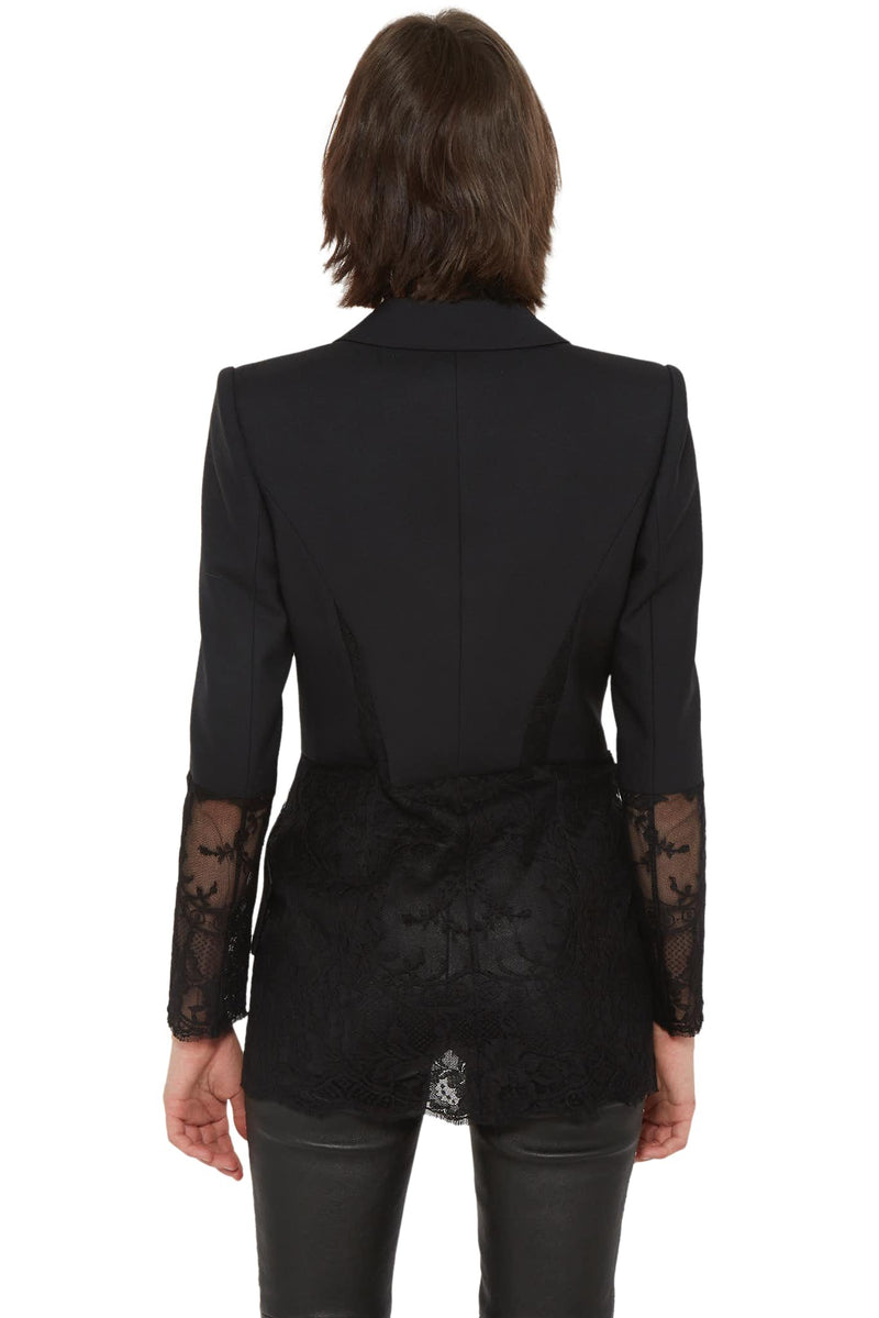 Veste noire en laine et soie avec dentelle Alexander McQueen