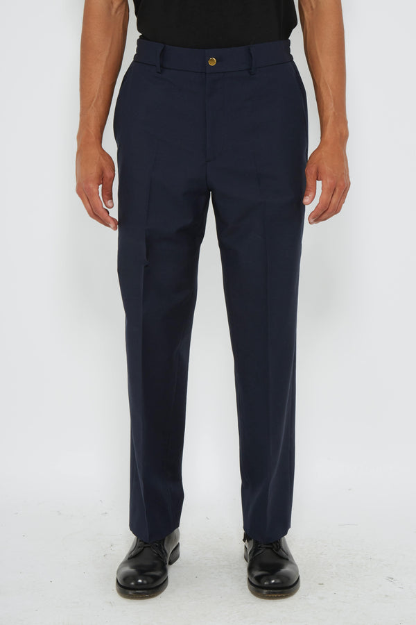 Pantalon à pinces en laine bleu marine Gucci