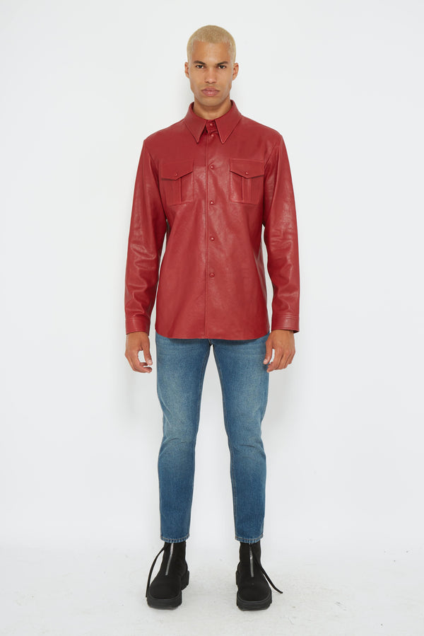 Chemise en cuir d'agneau grainé rouge Gucci