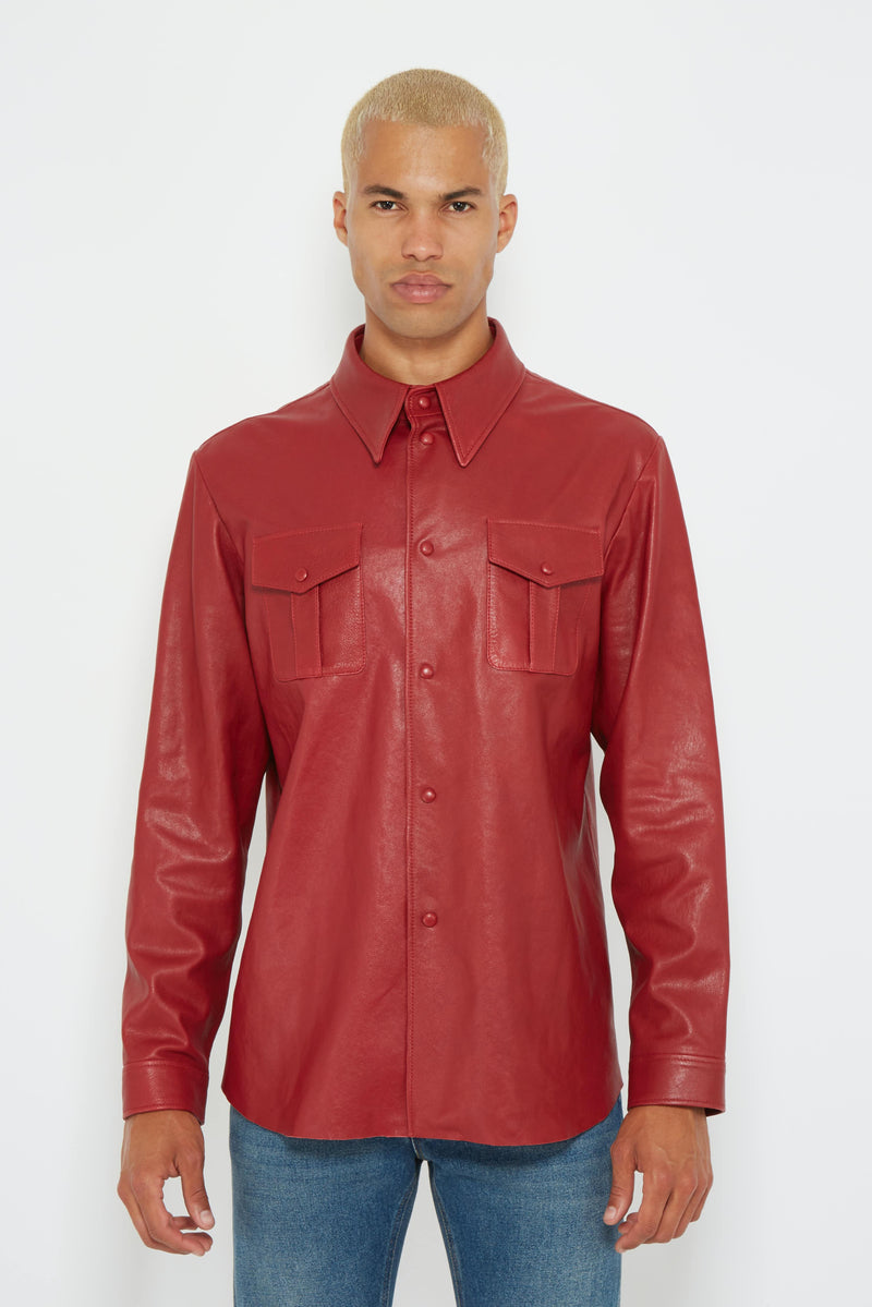 Chemise en cuir d'agneau grainé rouge Gucci