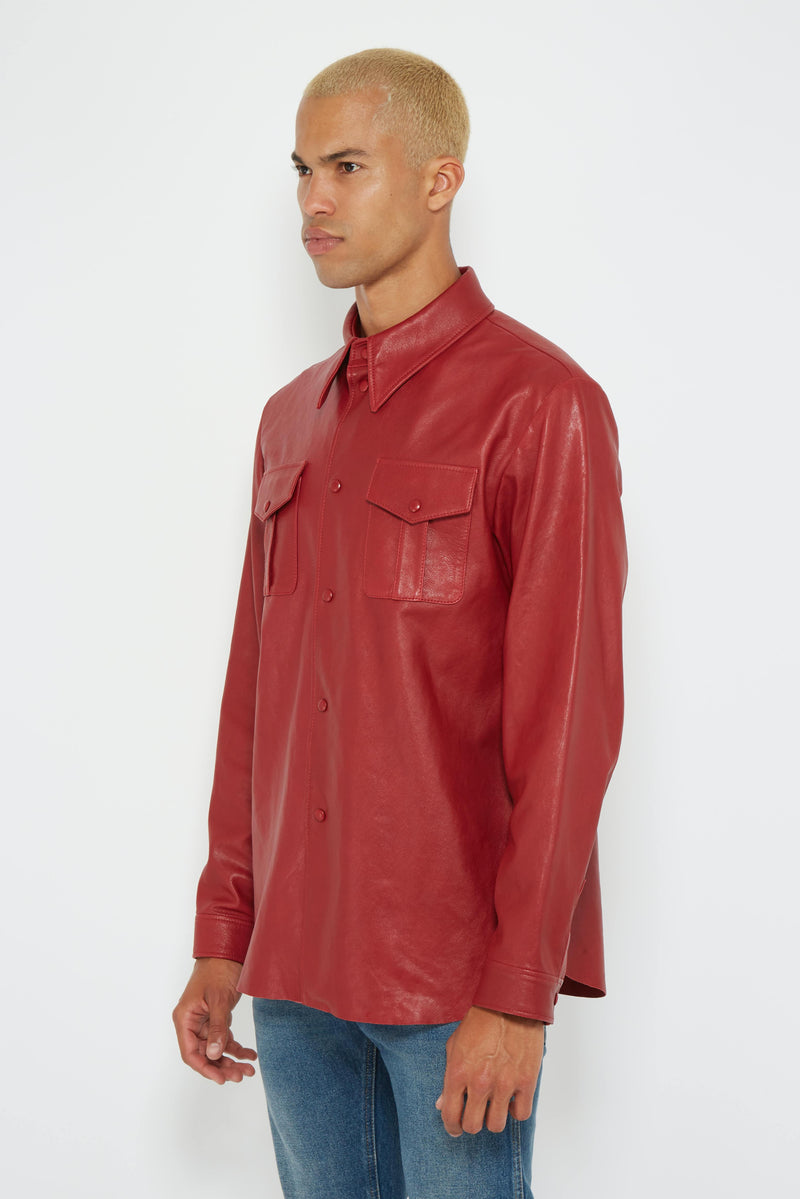 Chemise en cuir d'agneau grainé rouge Gucci