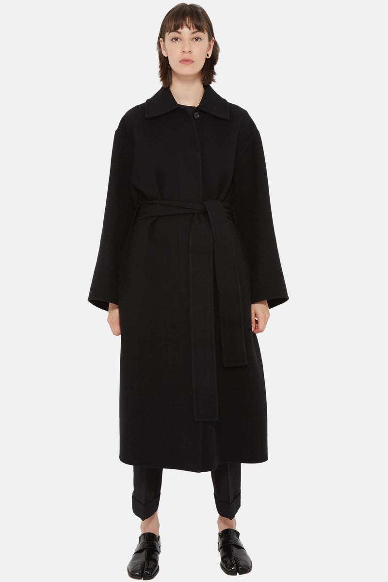 Manteau long en laine vierge noire Jil Sander