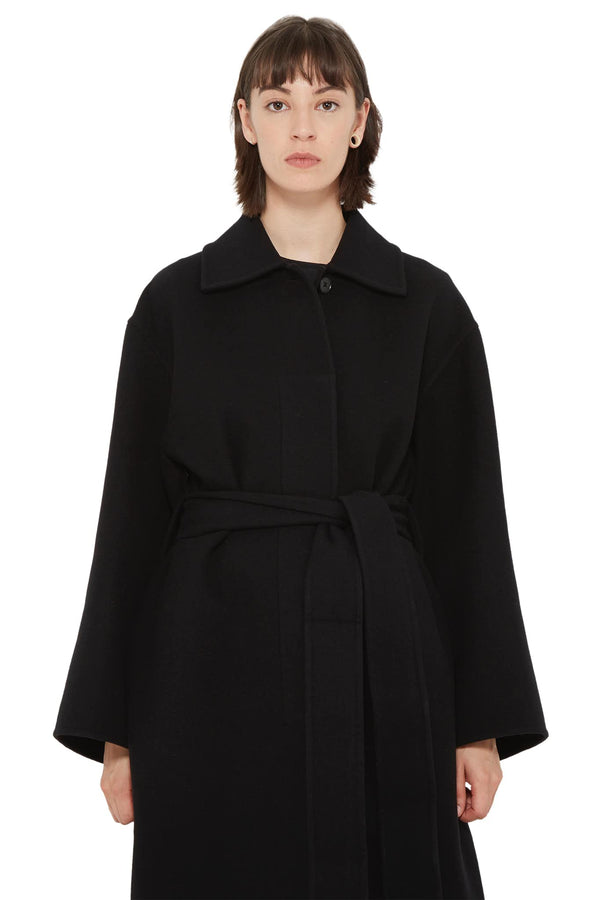 Manteau long en laine vierge noire Jil Sander