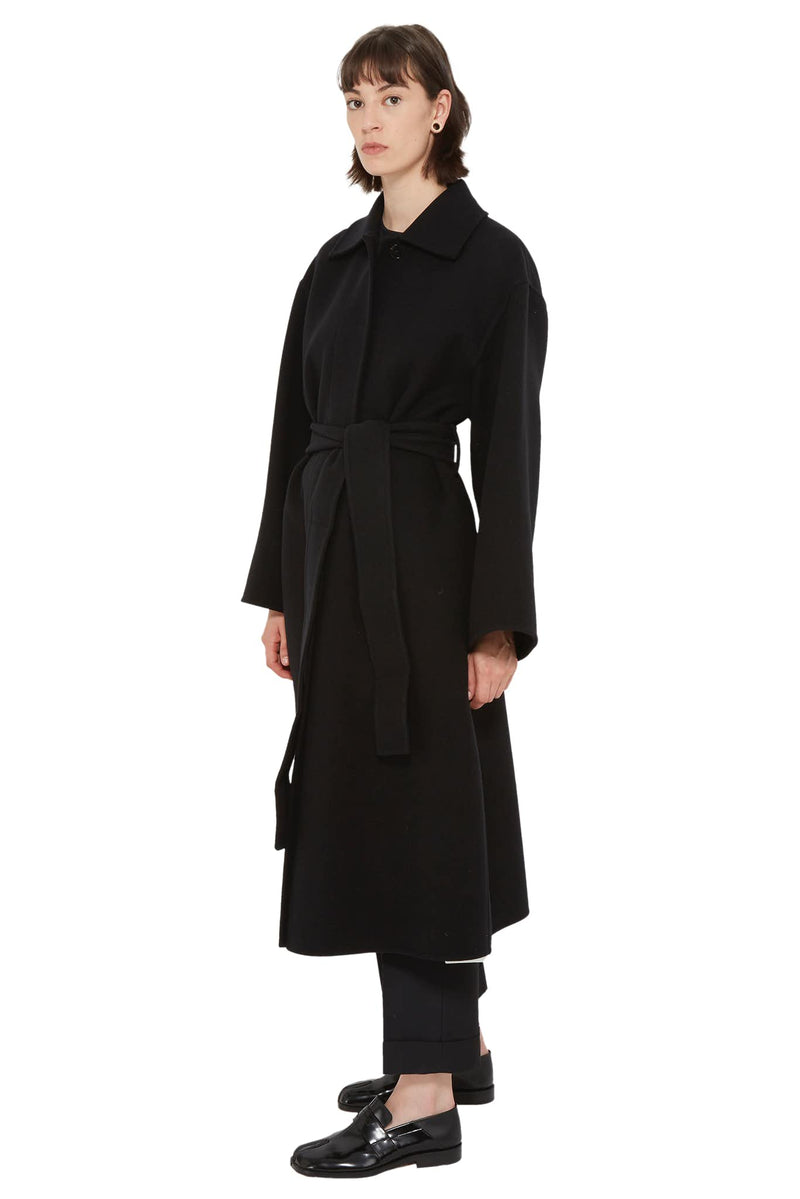 Manteau long en laine vierge noire Jil Sander