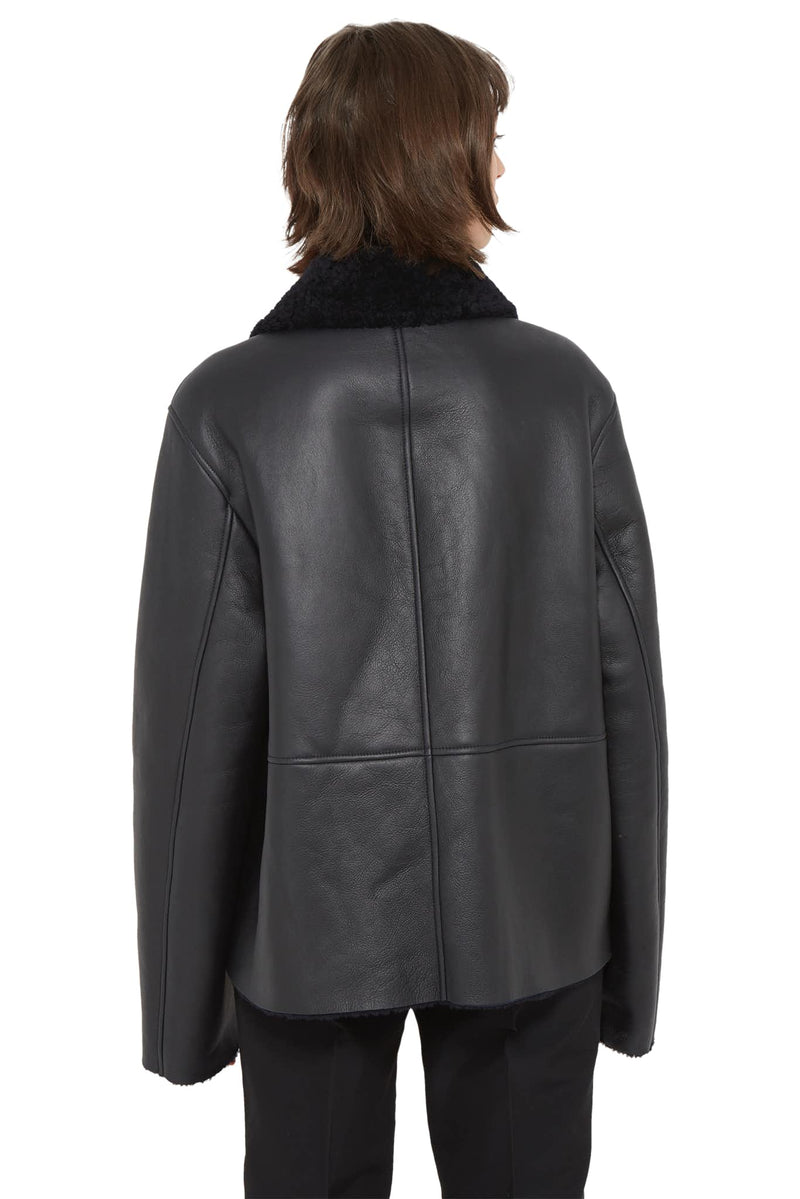 Blouson en cuir d'agneau grainé noir  Jil Sander