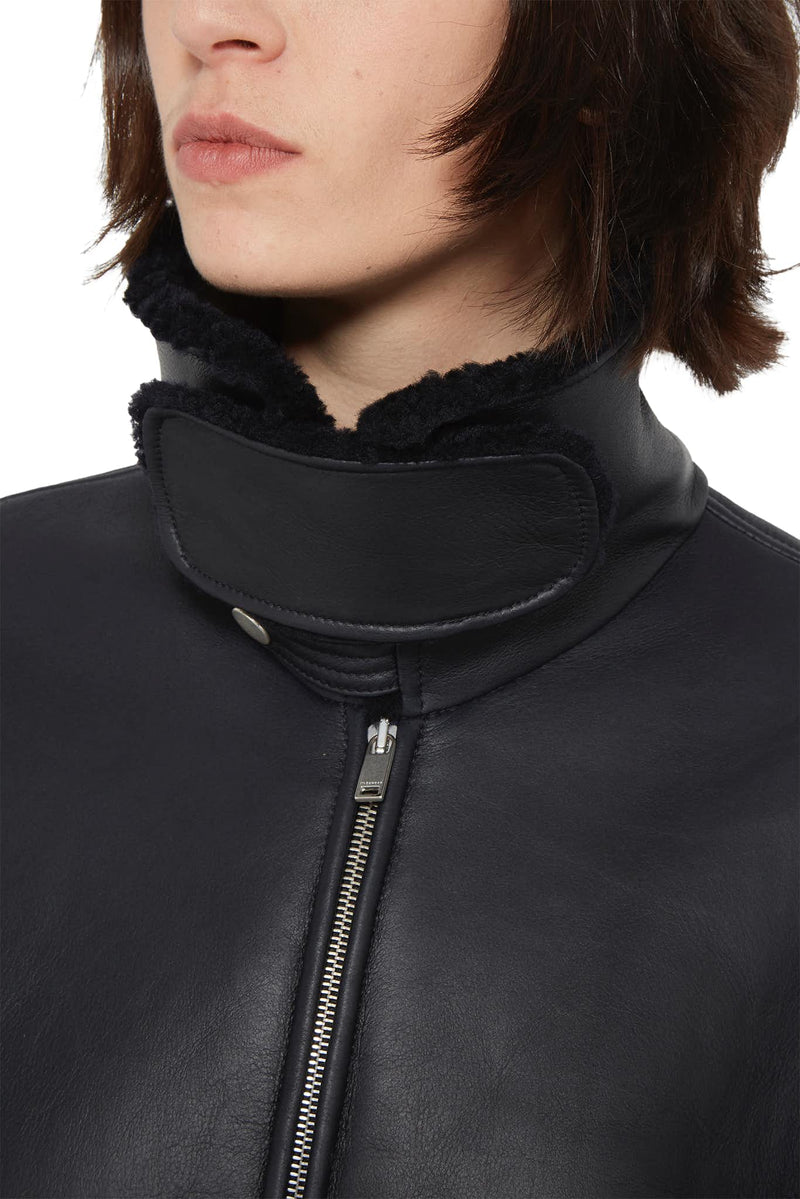 Blouson en cuir d'agneau grainé noir  Jil Sander