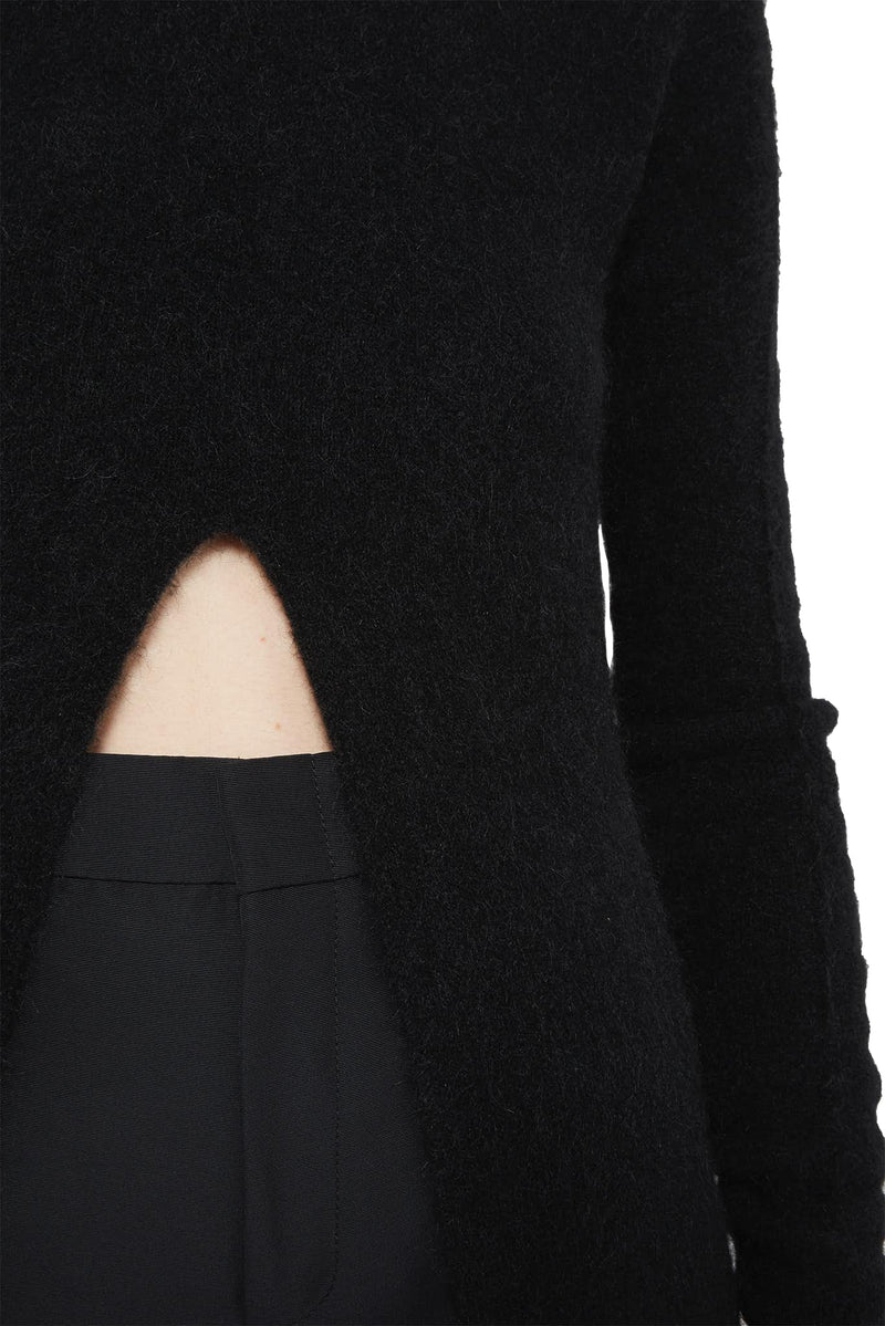 Pull long noir à ourlet fendu Jil Sander