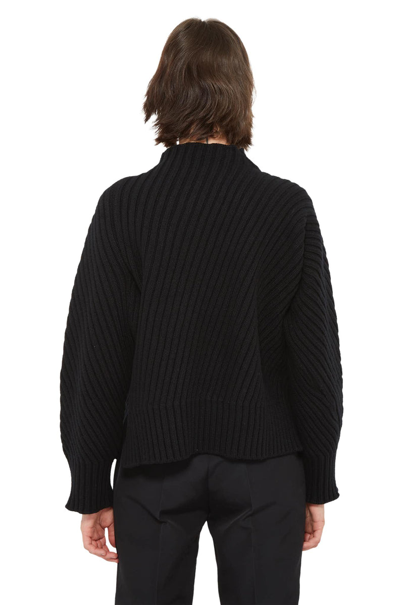 Pull en maille nervurée de laine noire Jil Sander