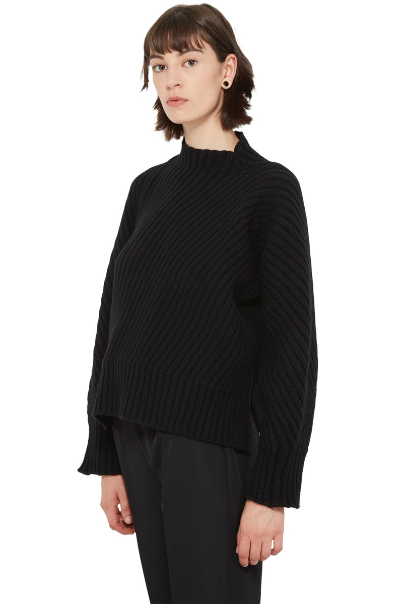 Pull en maille nervurée de laine noire Jil Sander