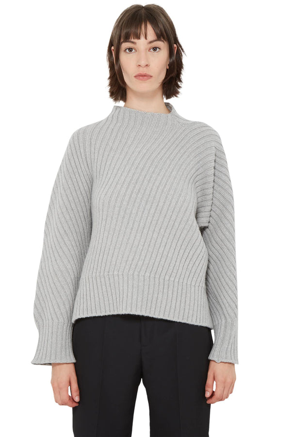 Pull en maille nervurée de laine grise  Jil Sander