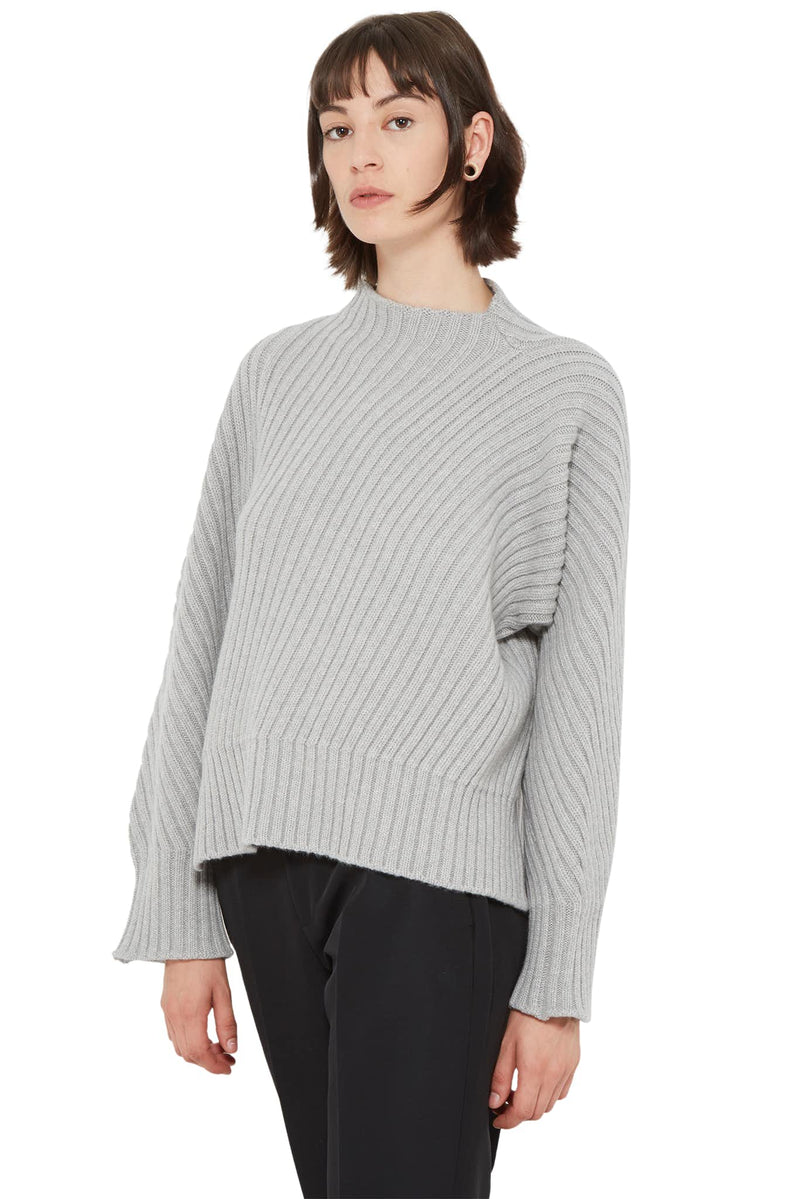 Pull en maille nervurée de laine grise  Jil Sander