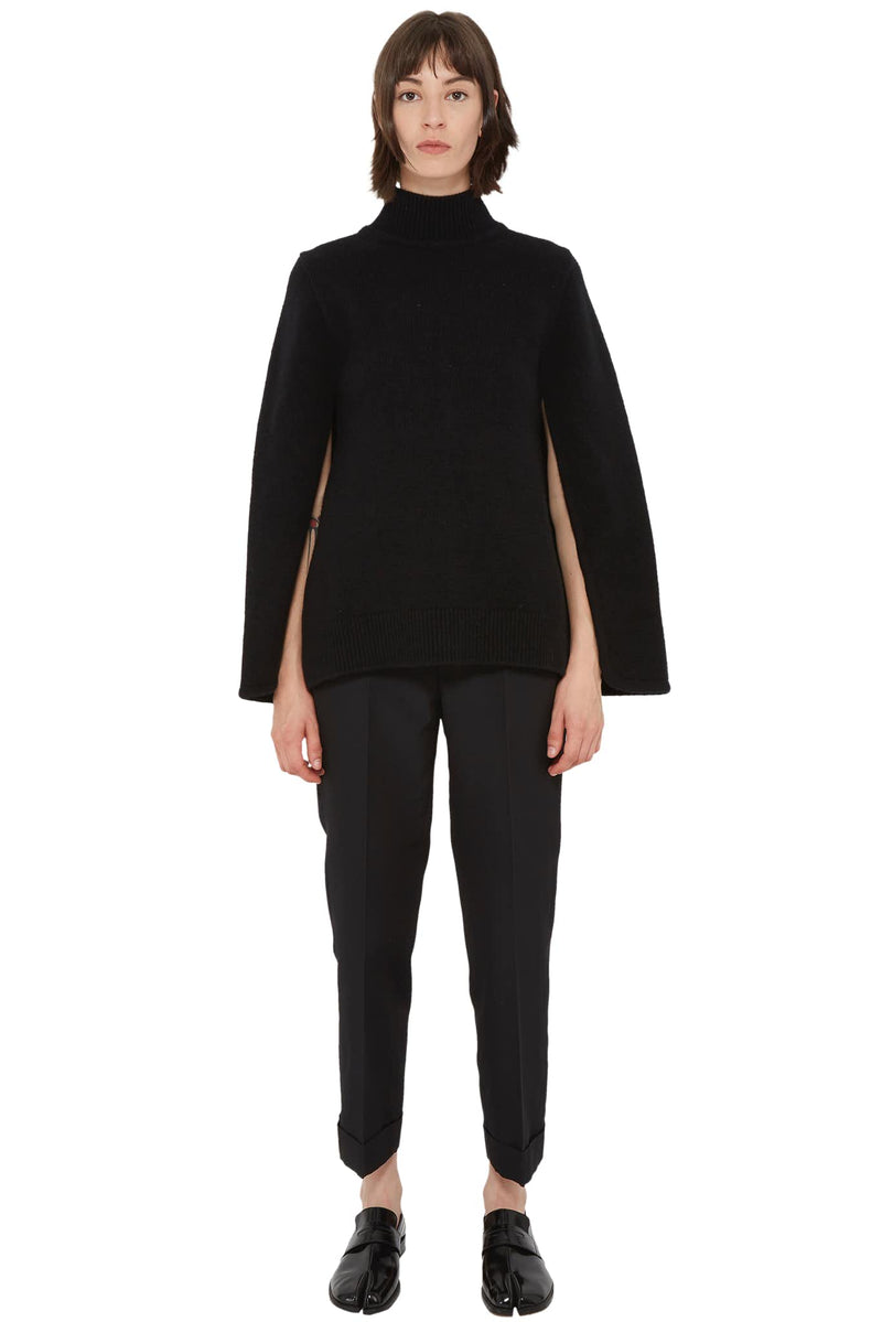 Pull-cape en maille de laine et cachemire noir Jil Sander