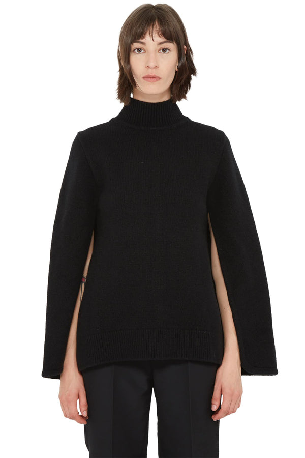 Pull-cape en maille de laine et cachemire noir Jil Sander