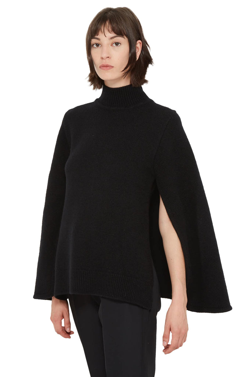 Pull-cape en maille de laine et cachemire noir Jil Sander