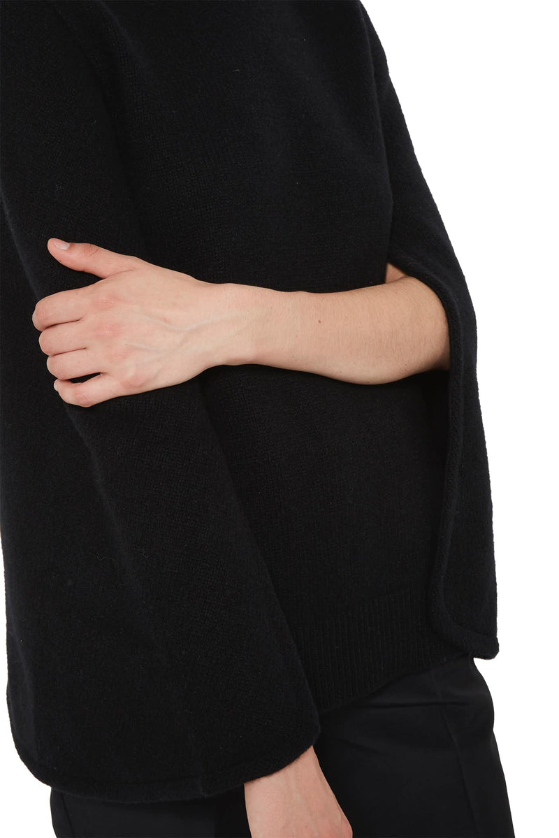 Pull-cape en maille de laine et cachemire noir Jil Sander