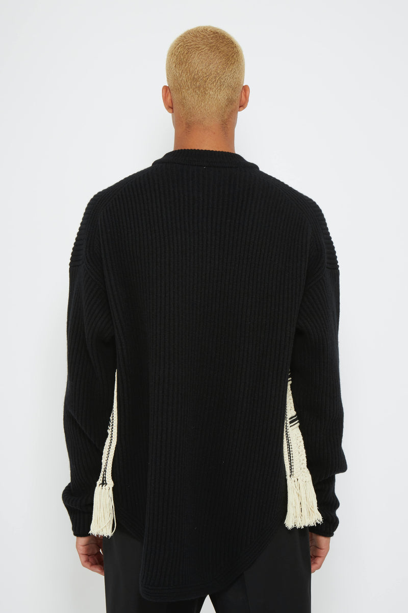 Pull noir à empiècements tricotés  Jil Sander