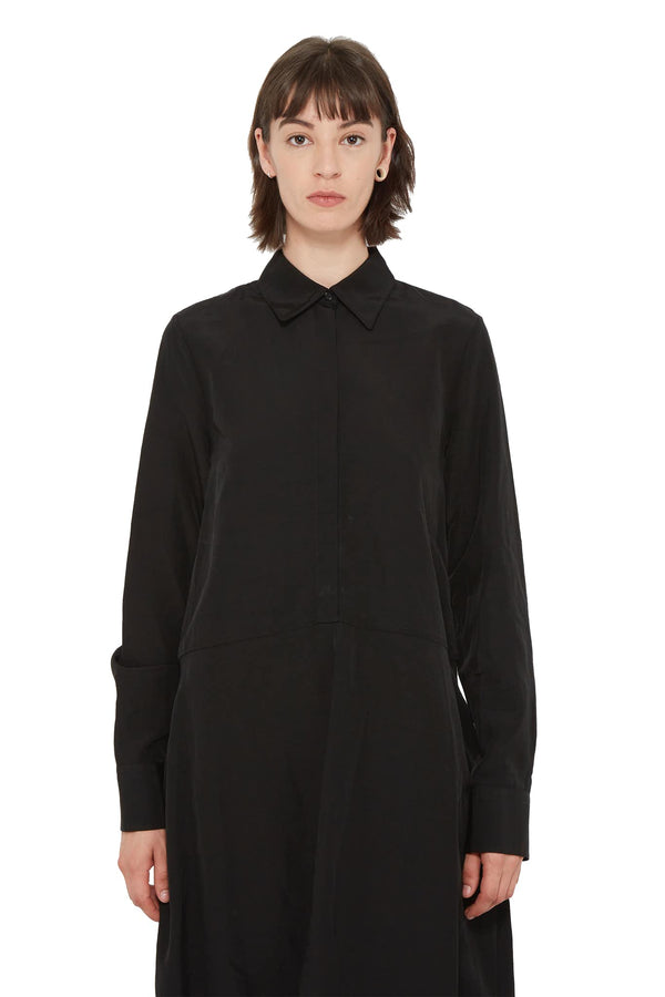 Robe-chemise en viscose et lin noir  Jil Sander