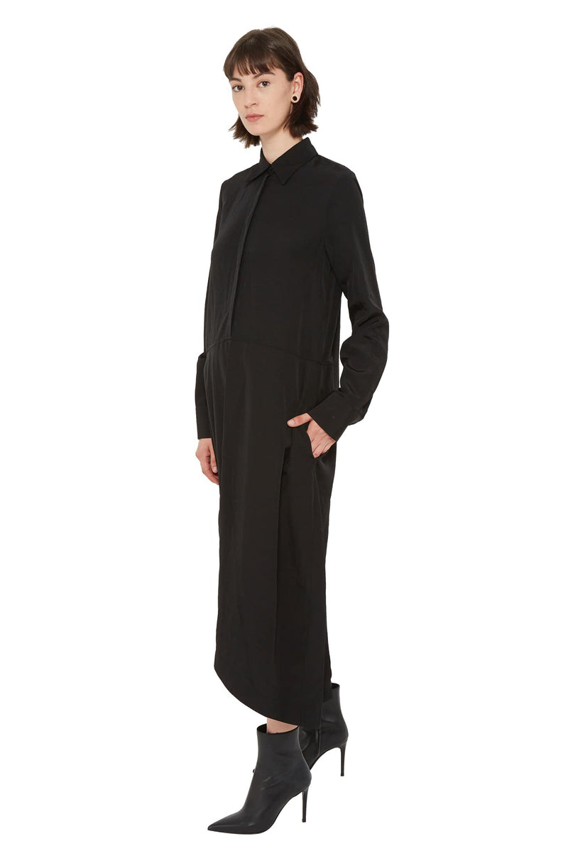 Robe-chemise en viscose et lin noir  Jil Sander