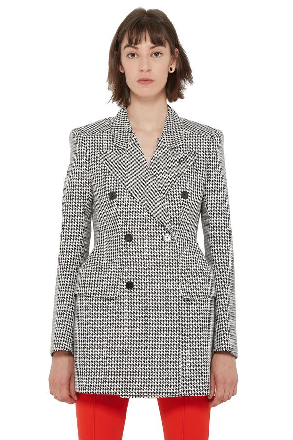 Blazer noir et blanc en laine à carreaux pied-de-poule Balenciaga