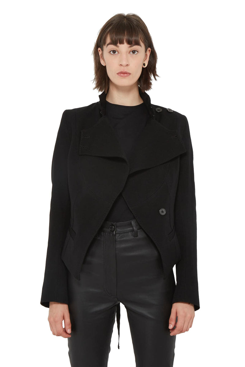 Veste crop en coton et laine noir Ann Demeulemeester