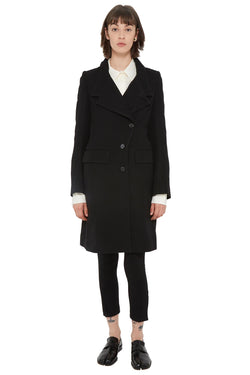 Veste mi-longue en coton et laine noir Ann Demeulemeester