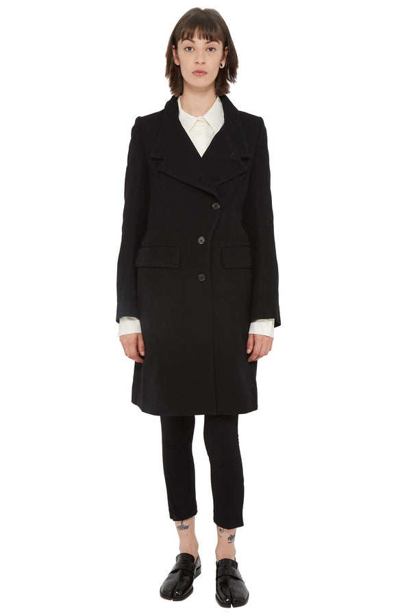 Veste mi-longue en coton et laine noir Ann Demeulemeester