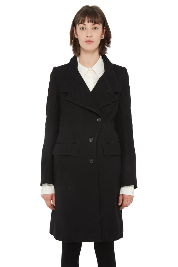 Veste mi-longue en coton et laine noir Ann Demeulemeester