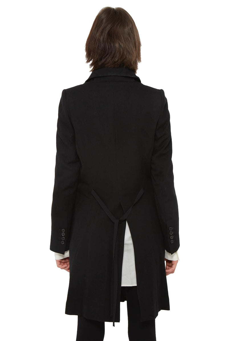 Veste mi-longue en coton et laine noir Ann Demeulemeester