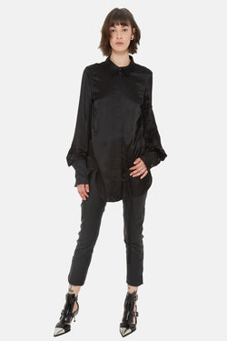 Chemise à détails plissés en viscose noir Ann Demeulemeester