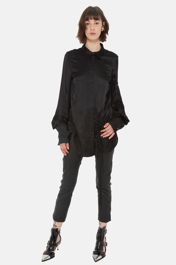 Chemise à détails plissés en viscose noir Ann Demeulemeester