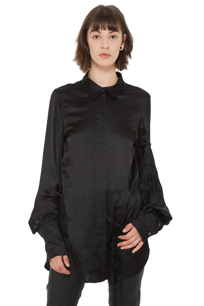 Chemise à détails plissés en viscose noir Ann Demeulemeester