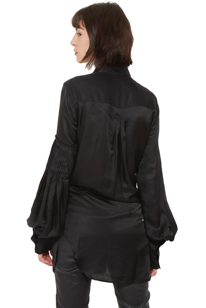 Chemise à détails plissés en viscose noir Ann Demeulemeester