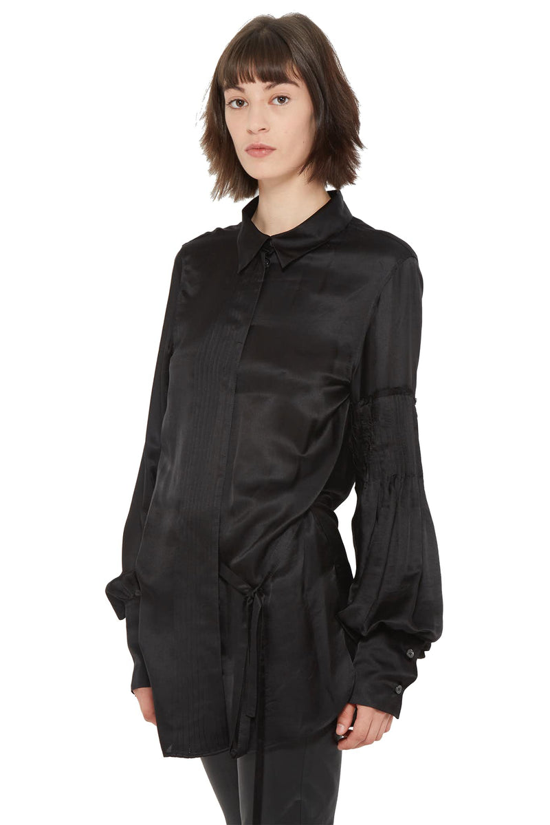 Chemise à détails plissés en viscose noir Ann Demeulemeester