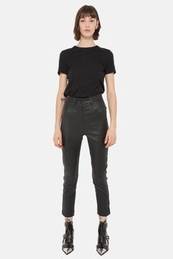 Pantalon crop en cuir d'agneau noir Ann Demeulemeester