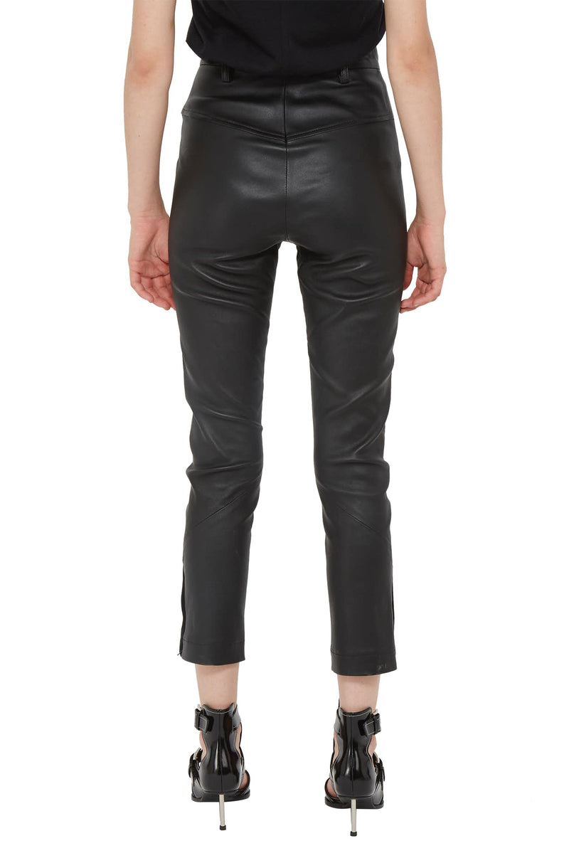 Pantalon crop en cuir d'agneau noir Ann Demeulemeester