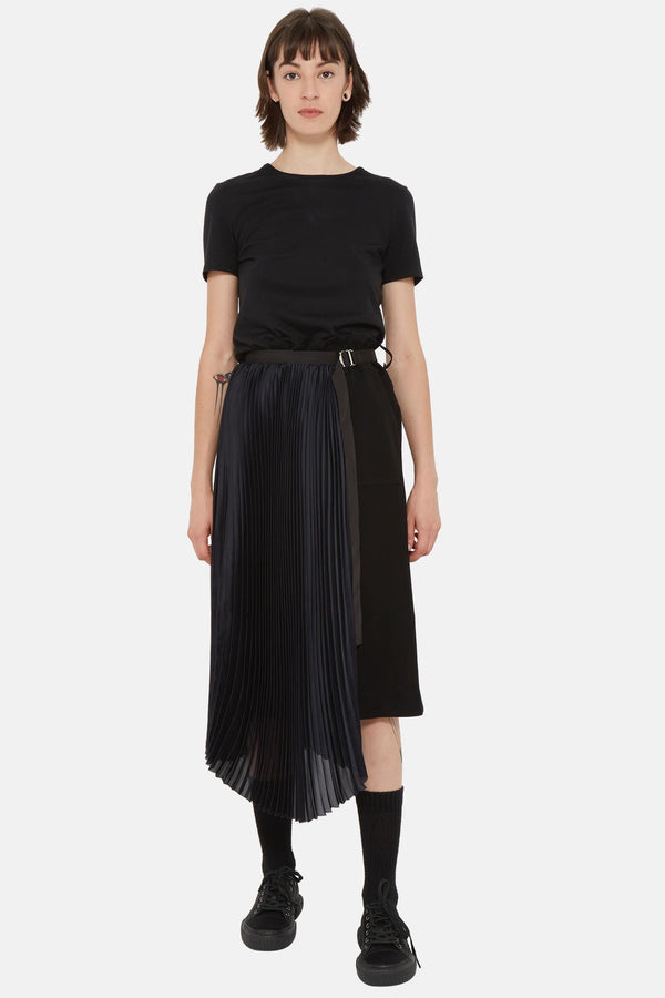 Jupe semi-plissée en polyester noir Sacai