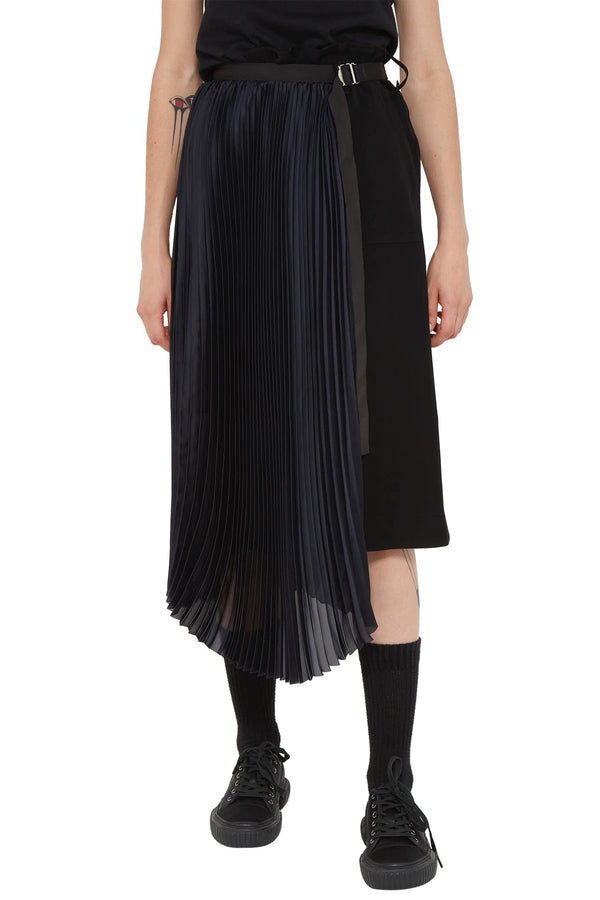 Jupe semi-plissée en polyester noir Sacai