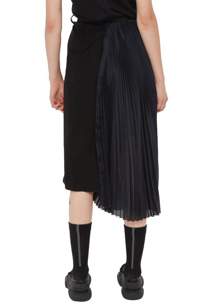 Jupe semi-plissée en polyester noir Sacai