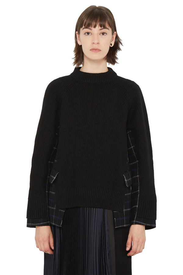 Pull en maille noire à empiècements contrastants Sacai