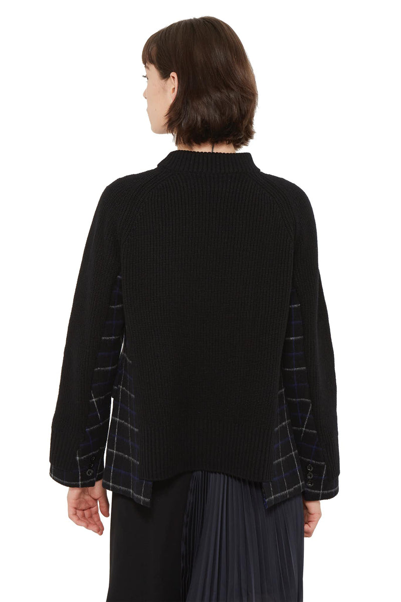 Pull en maille noire à empiècements contrastants Sacai