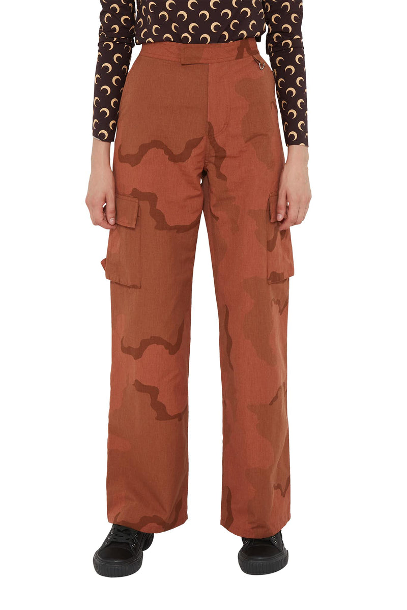 Pantalon cargo à motif camouflage en coton brun Marine Serre