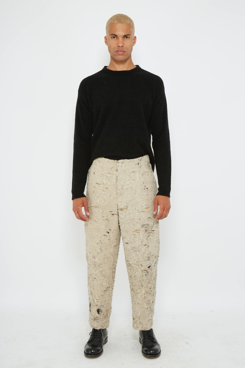 Pantalon déchiré en coton beige Uma Wang