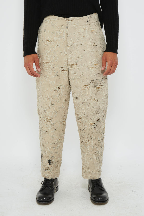 Pantalon déchiré en coton beige Uma Wang