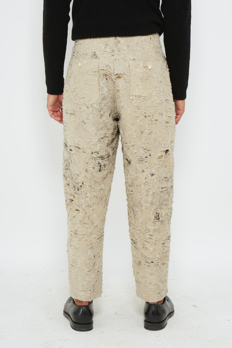 Pantalon déchiré en coton beige Uma Wang