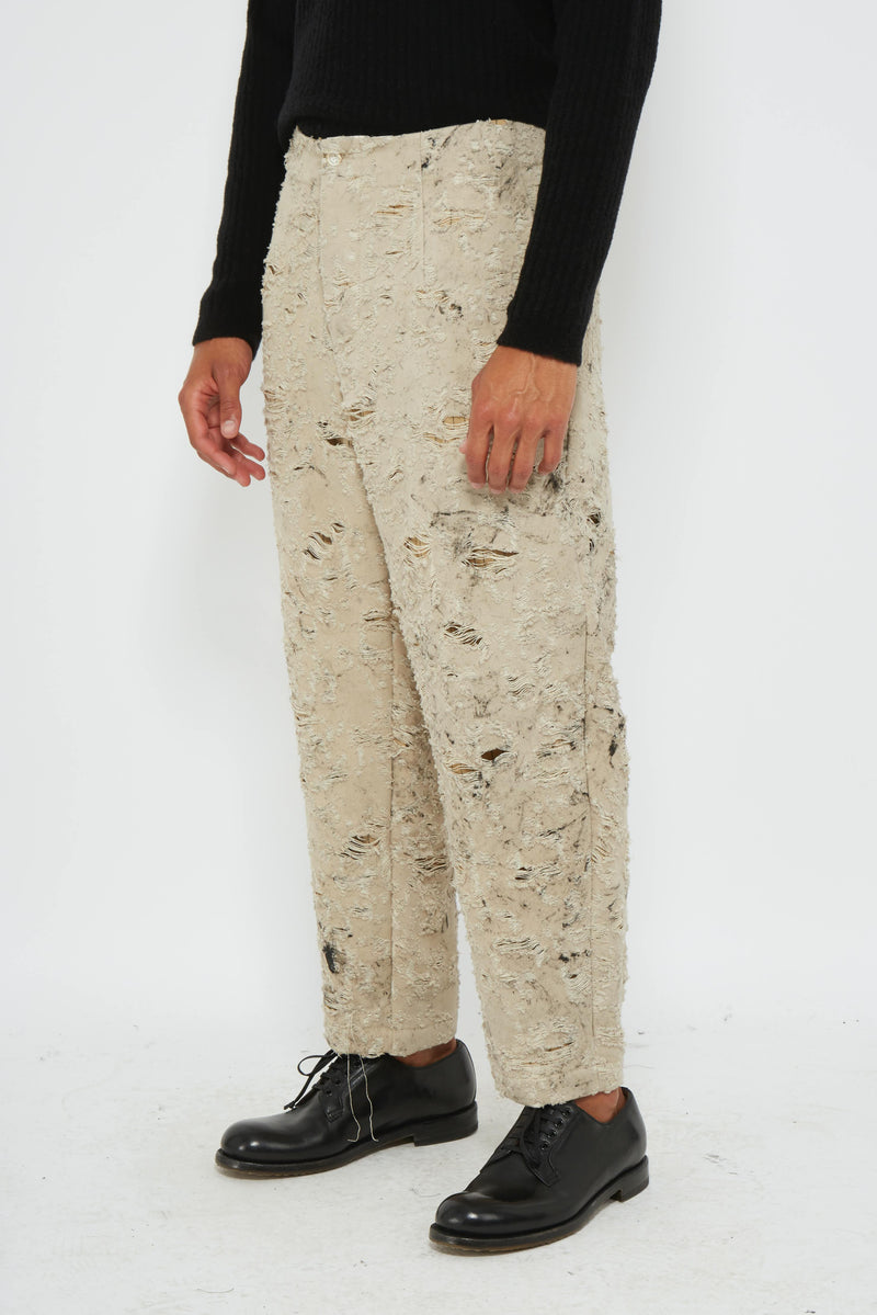 Pantalon déchiré en coton beige Uma Wang